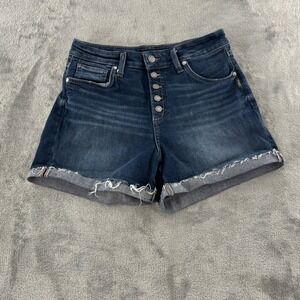 Silver Jeans Avery High Rise Denim Short Womens 28 Dark‎ Distressed Button Fly